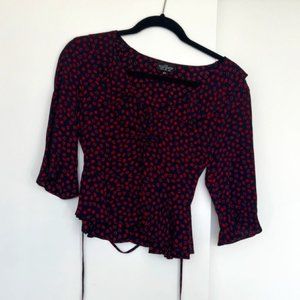 Topshop Red and Navy Lip Print Blouse, size XS
